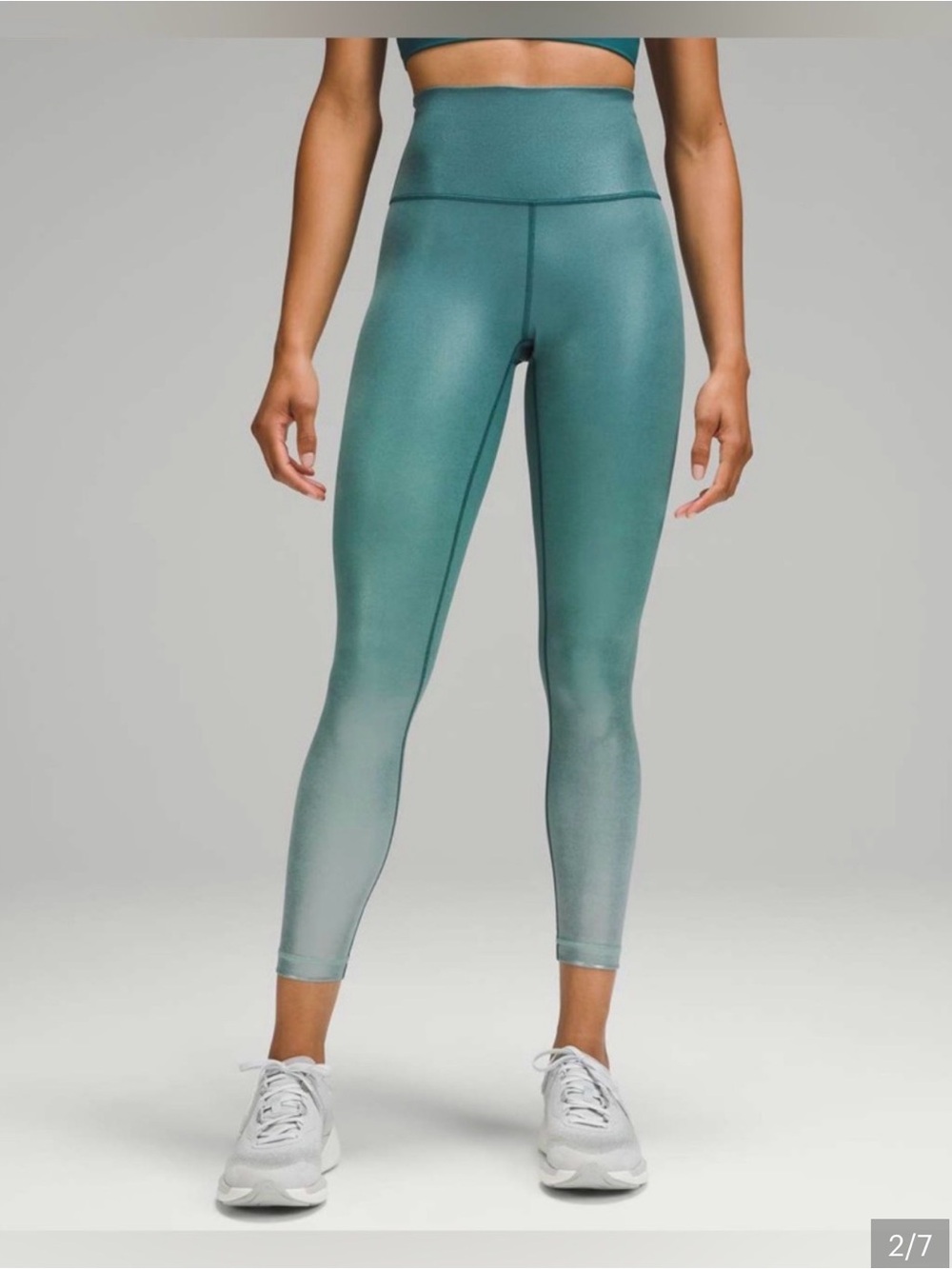 Lululemon High Rise Metallic Shine Leggings Teal Blue Size 8 Wunder Train 23”